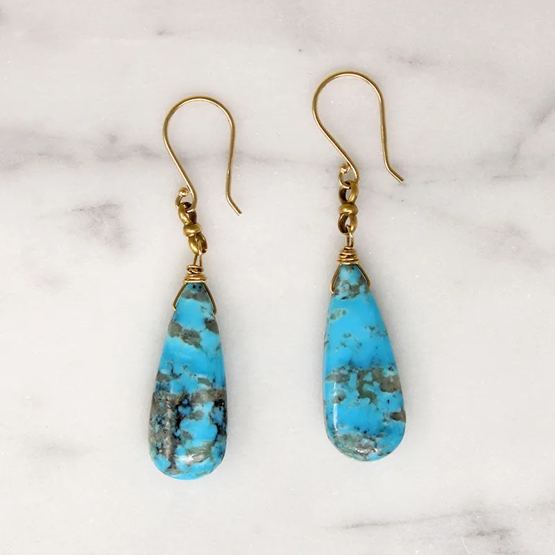 Saturated Blue Turquoise with Gold Detail Earrings by brunet