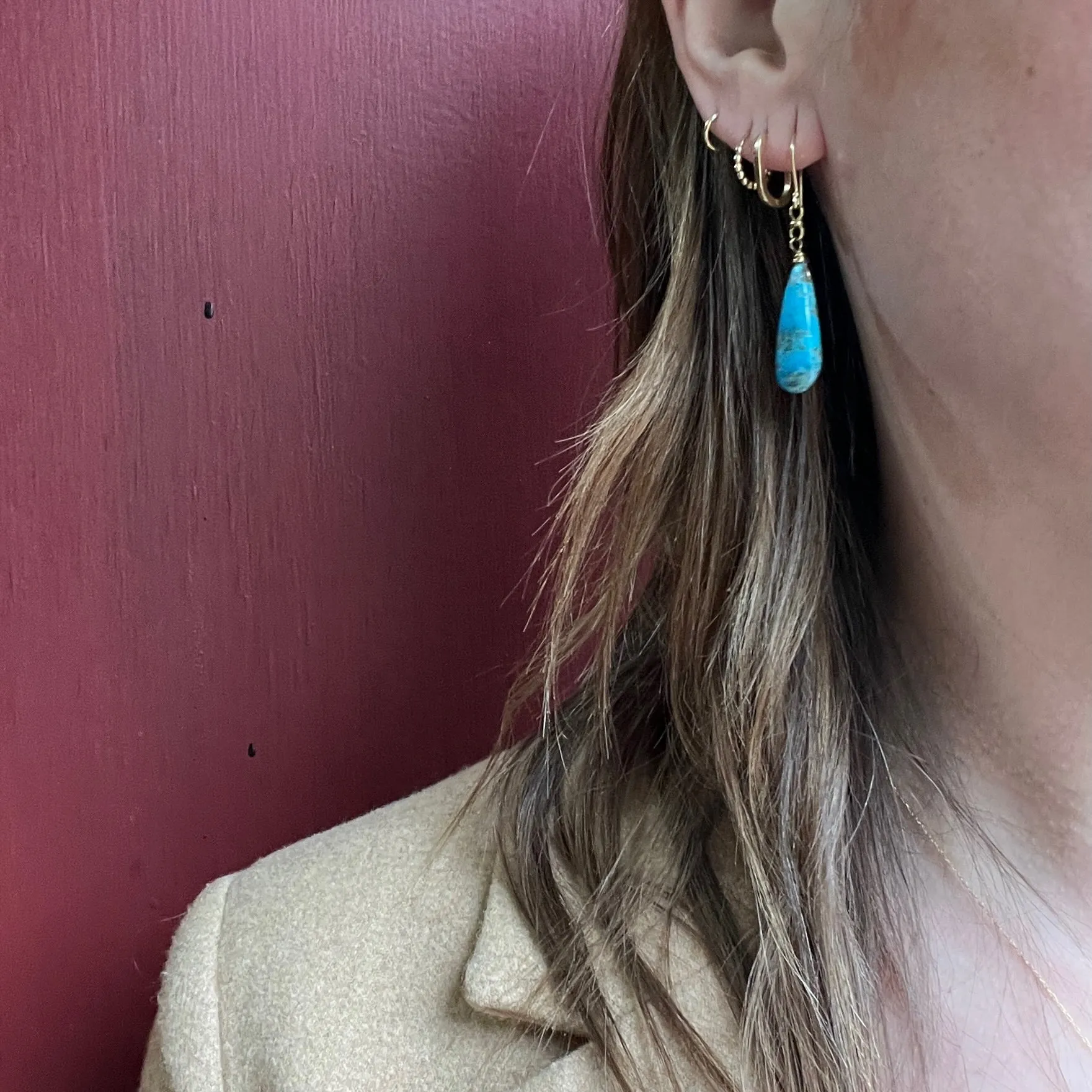 Saturated Blue Turquoise with Gold Detail Earrings by brunet