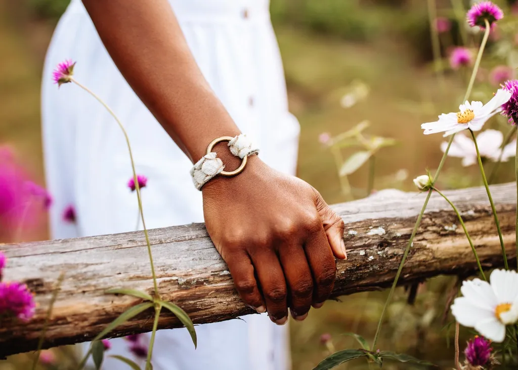 Scalloped In Cream And Taupe Leather Bracelet- FINAL SALE