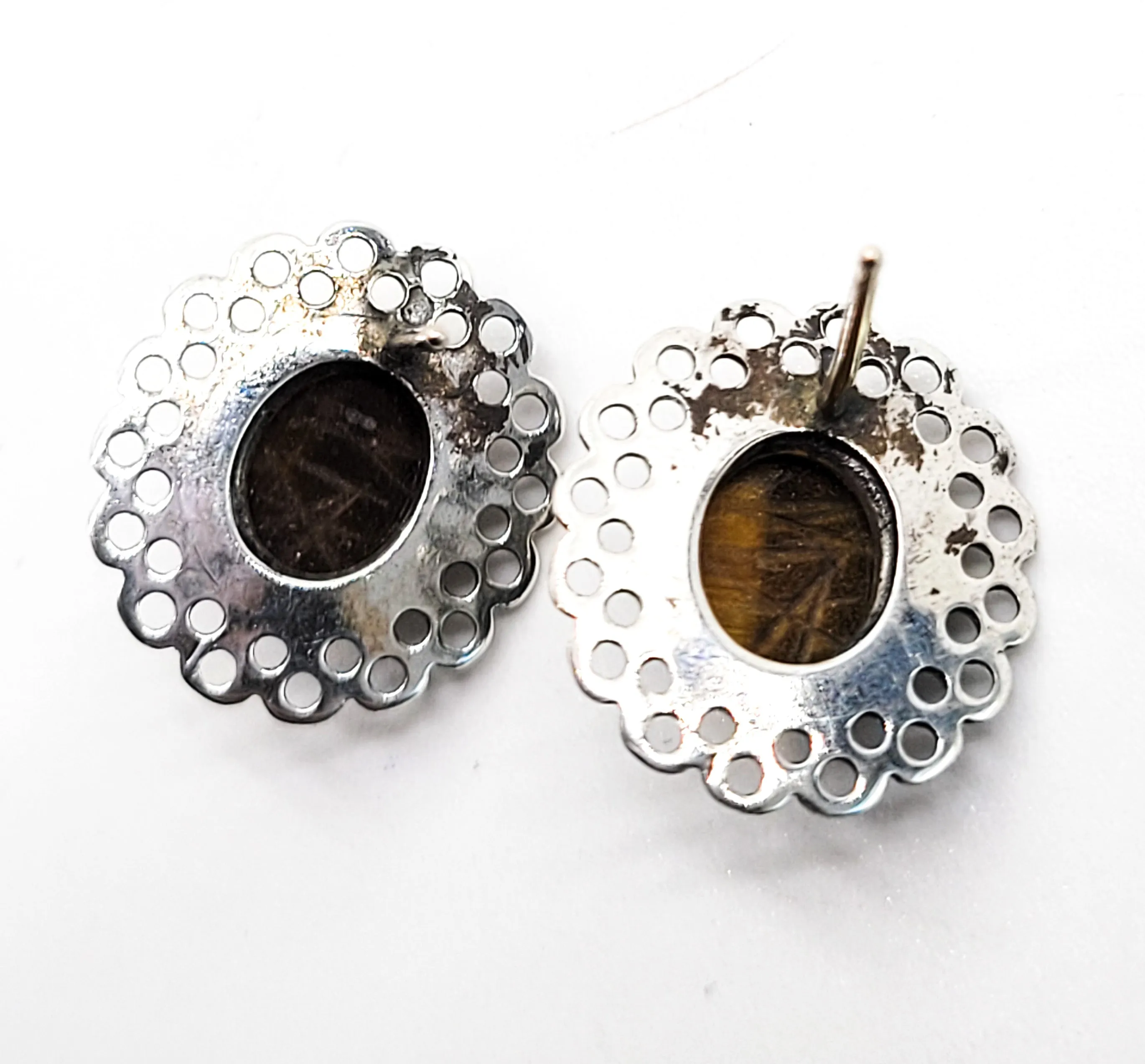 Scarab Egyptian Tiger's Eye vintage sterling silver gemstone earrings