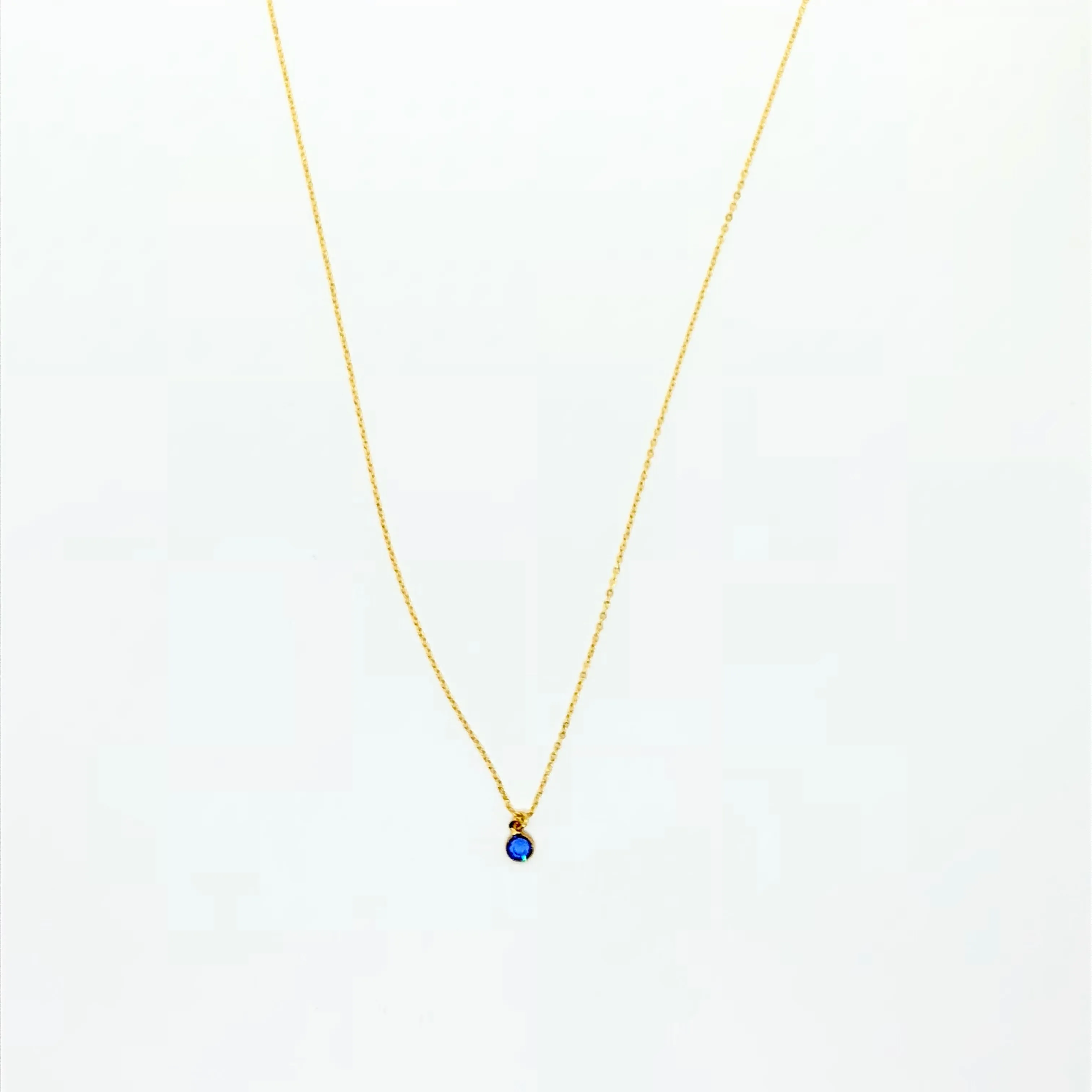 September Sapphire Crystal Birthstone 14K Gold Necklace