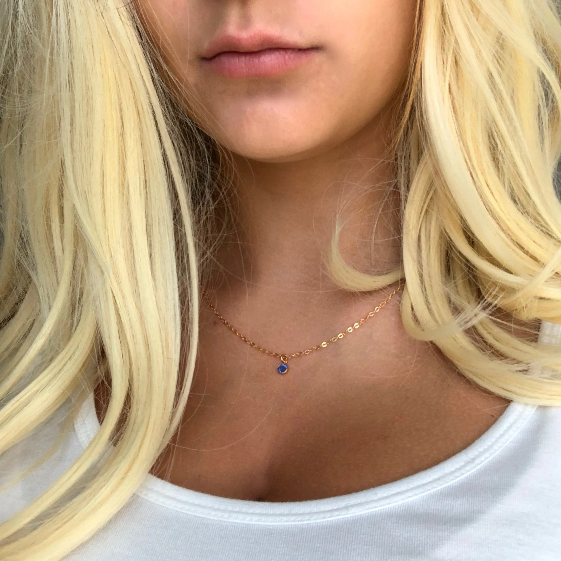September Sapphire Crystal Birthstone 14K Gold Necklace
