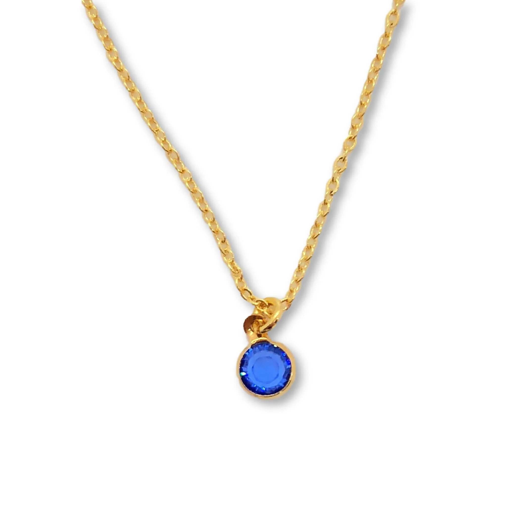 September Sapphire Crystal Birthstone 14K Gold Necklace