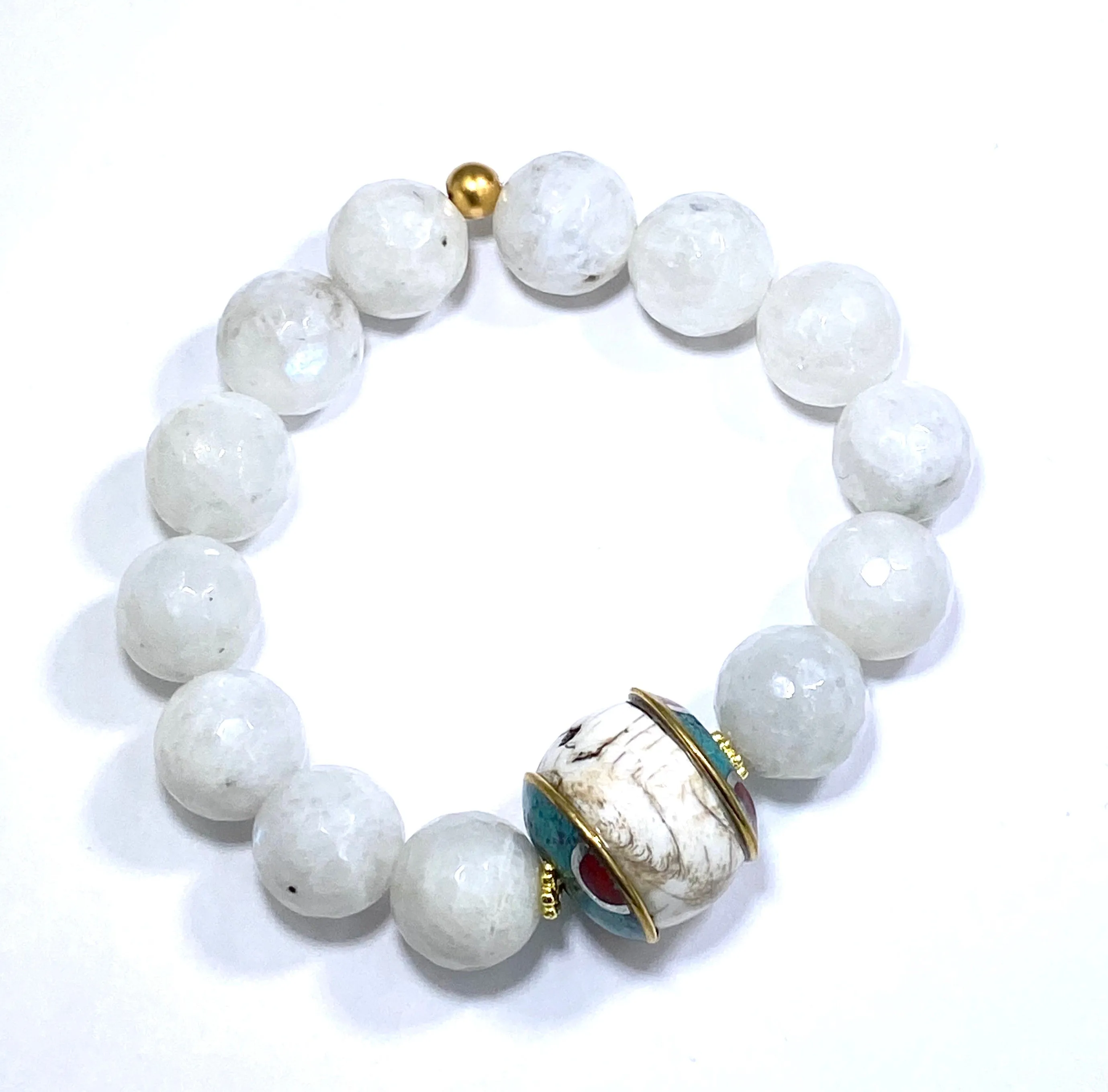 Set of 3 Stretch Stacking Bracelet White, Green, Turquoise, Red Gemstones