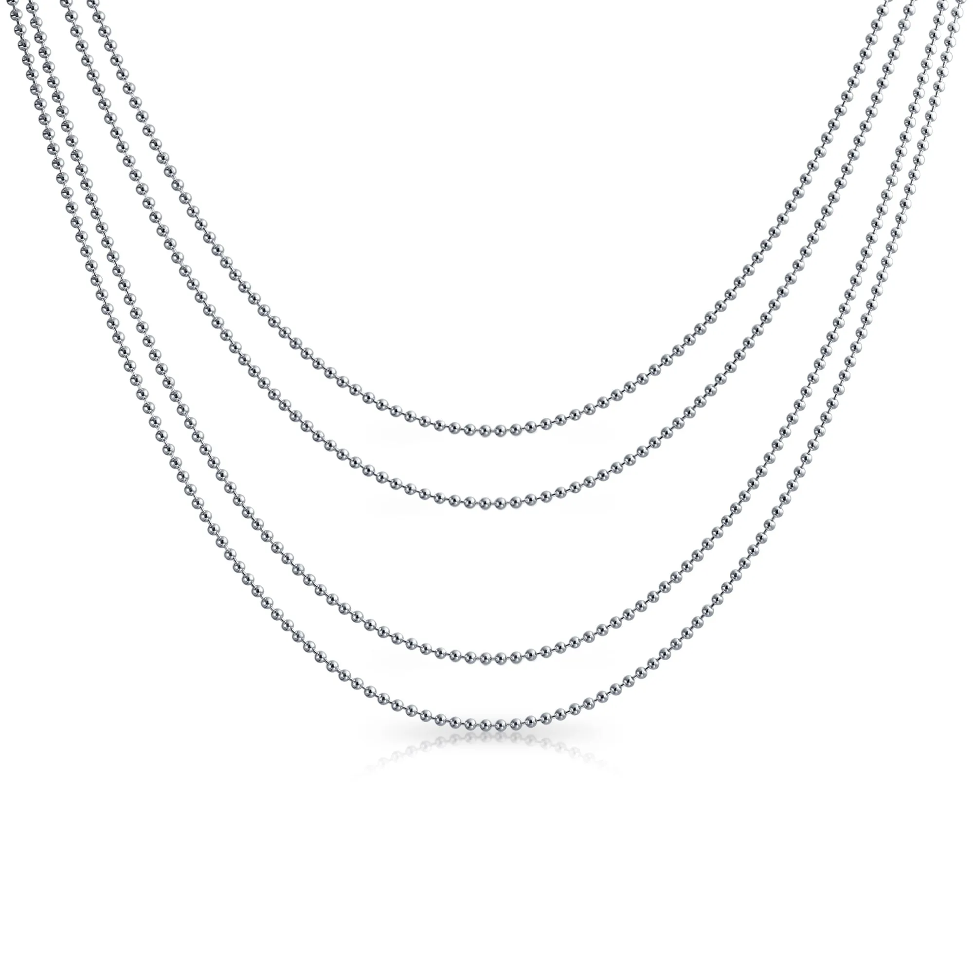 Set of 4 Thin Stainless Steel Saturn Chain Necklace 18, 20, 24 & 30 Inch