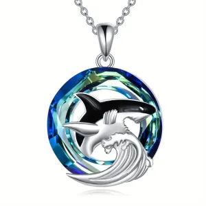 Shark Necklace 925 Sterling Silver Synthetic Crystal Shark Pendant Necklace