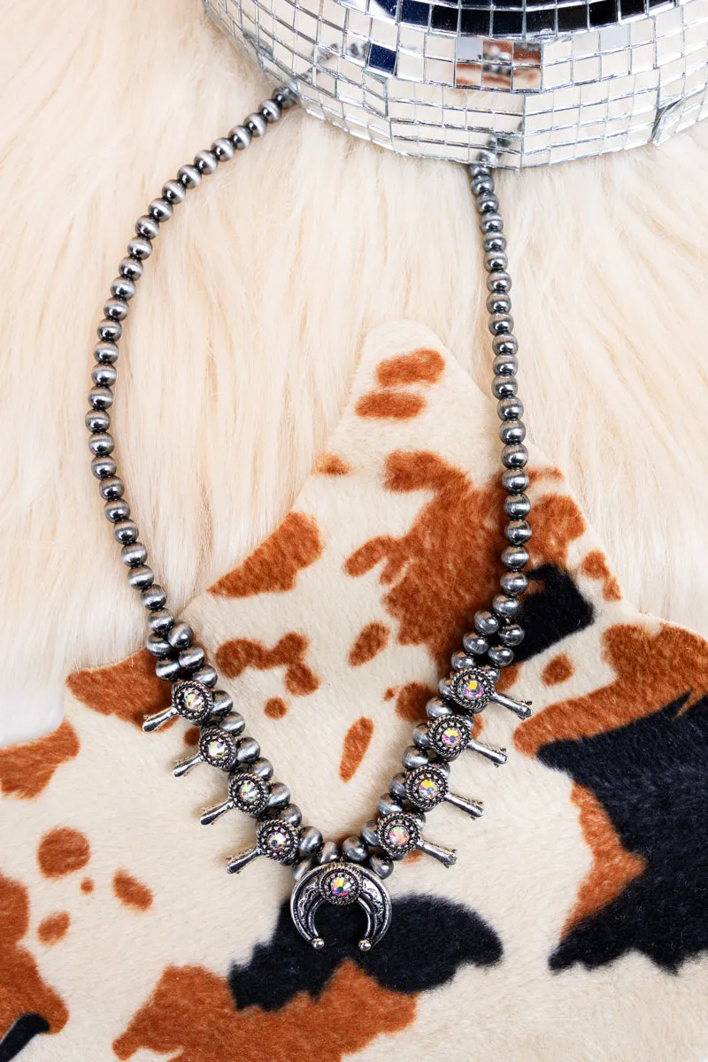 Shenandoah Iridescent Squash Blossom Silver Pearl Necklace