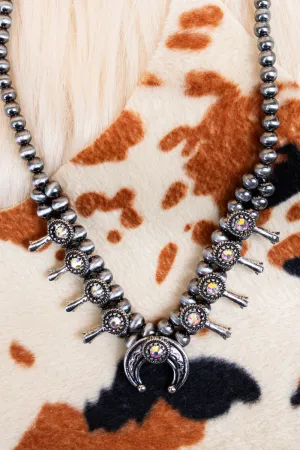 Shenandoah Iridescent Squash Blossom Silver Pearl Necklace