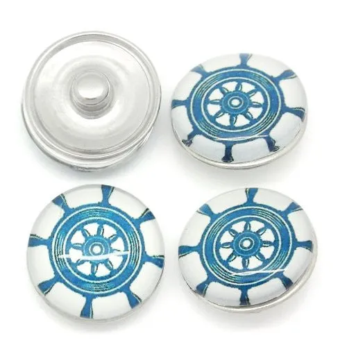Ship Helm Design Glass Chunk Charm Button Fits Chunk Bracelet