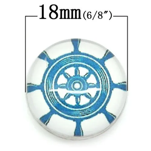 Ship Helm Design Glass Chunk Charm Button Fits Chunk Bracelet