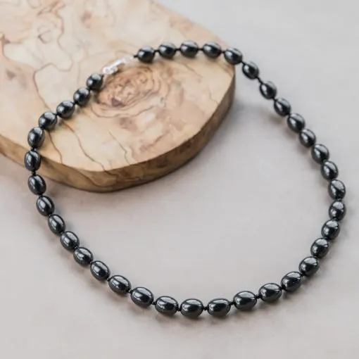 Shungite necklace with with 9mm oval beads with clasp