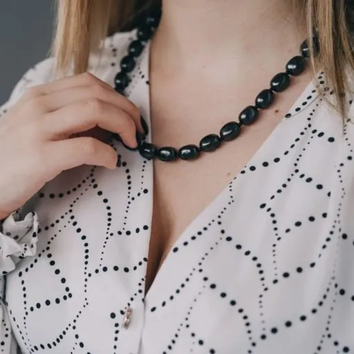 Shungite necklace with with 9mm oval beads with clasp