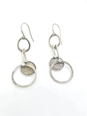 Silpada geometric drop hammered circles W1549 Retired Sterling Silver Earrings