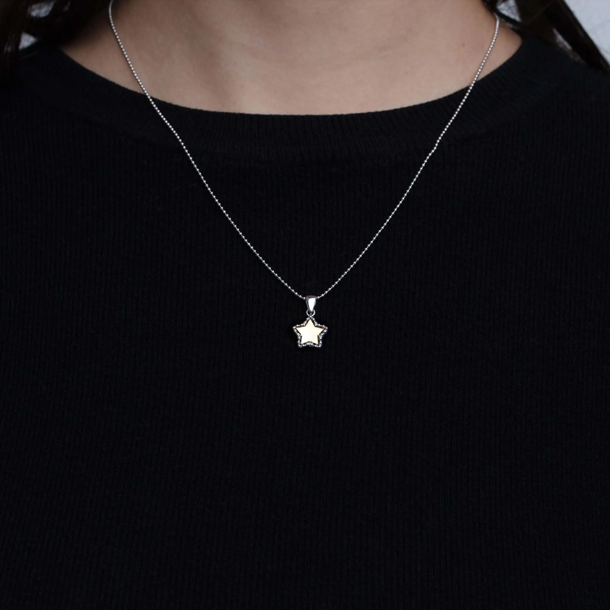 Silver & 18K Gold Beaded Star Pendant