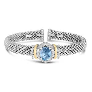 Silver & 18K Gold Blue Topaz Oval Cuff