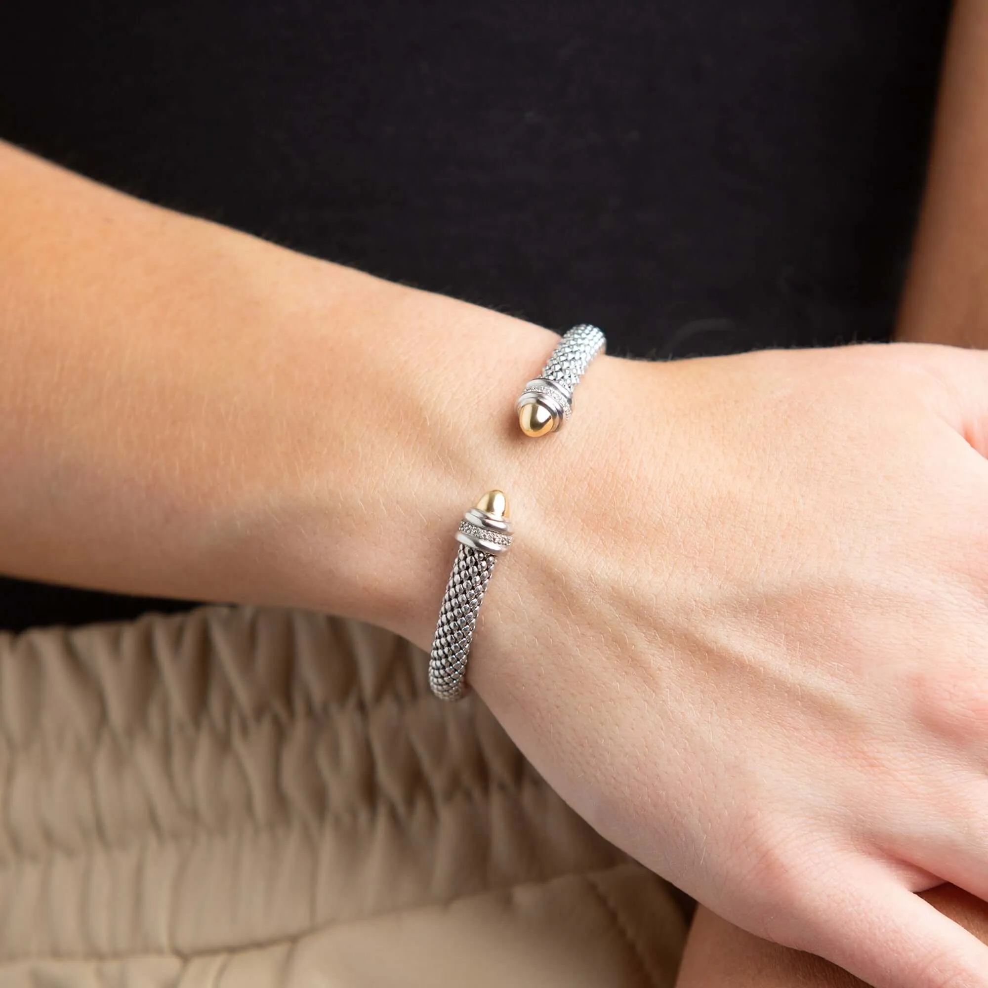 Silver & 18K Gold Prosecco Diamond Tip Bracelet
