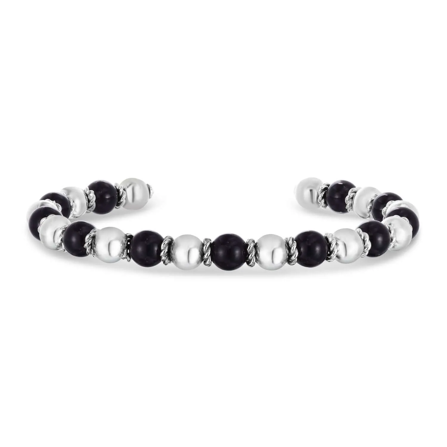 Silver & Black Onyx Italian Cable Bead Cuff
