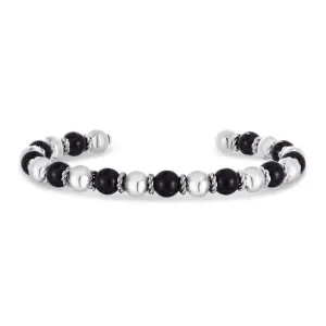 Silver & Black Onyx Italian Cable Bead Cuff