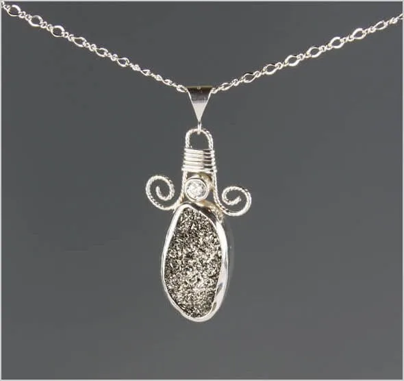 Silver Coated Druzy and Cubic Zirconia Necklace
