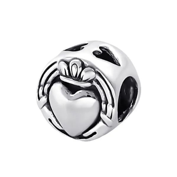 Silver Crowned Heart Charm Bead