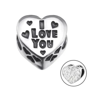 Silver Heart I Love You Charm Bead