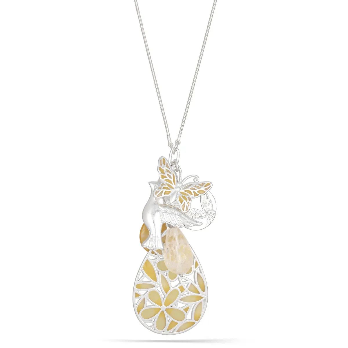 SILVER TEARDROP ENAMEL FLOWER PEACE CHARM  NECKLACES #181YL1401 (8F9)