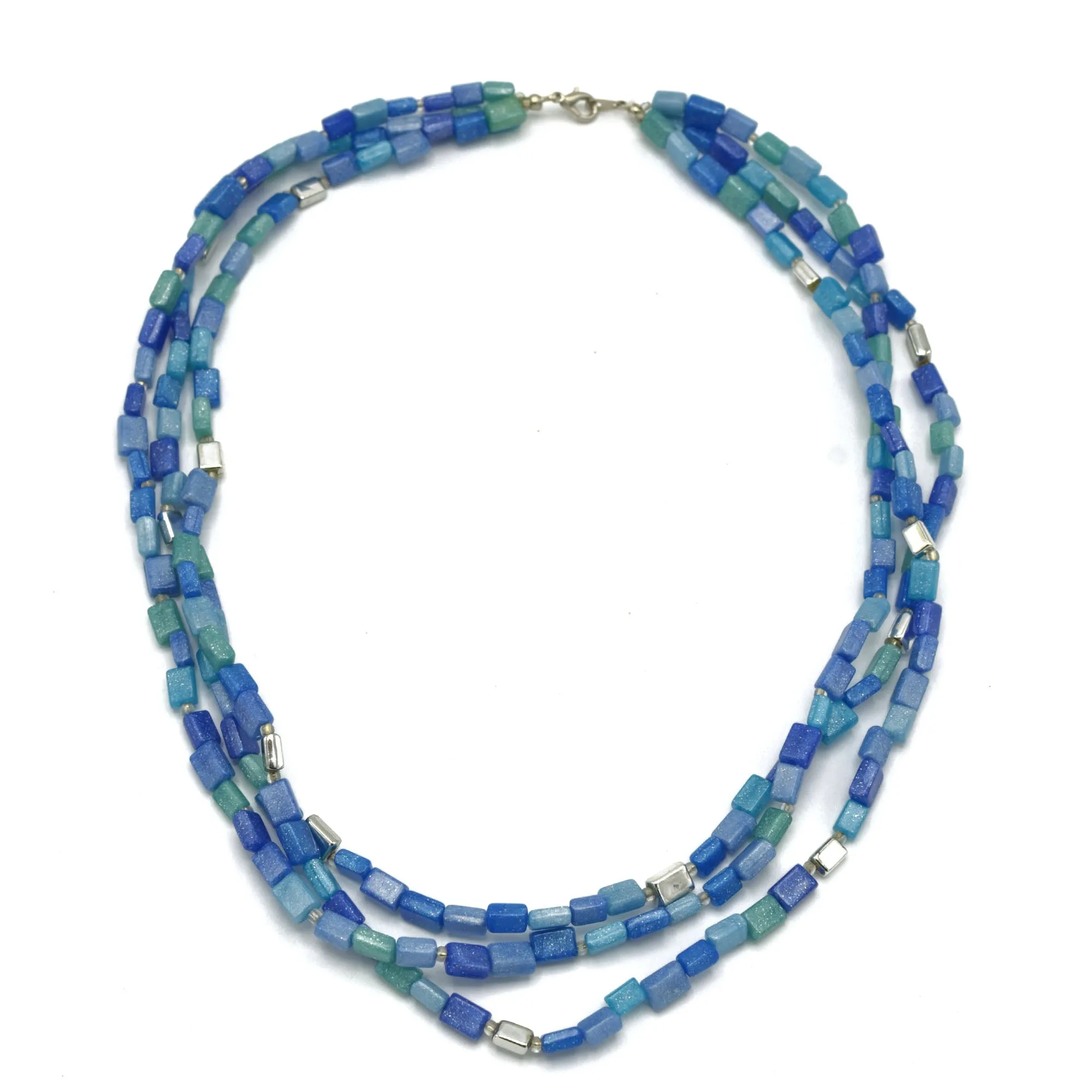 SILVER TURQUOISE AND BLUE RECTANGLE BEADS LAYER NECKLACE #FW-N127SB(15FL&28W-B)