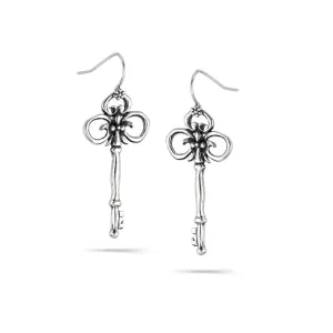SILVER VINTAGE LOOK KEY DROP EARRINGS #154SV3201 (2D4)
