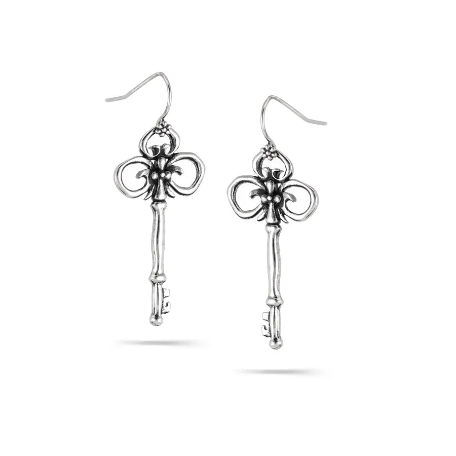 SILVER VINTAGE LOOK KEY DROP EARRINGS #154SV3201 (2D4)