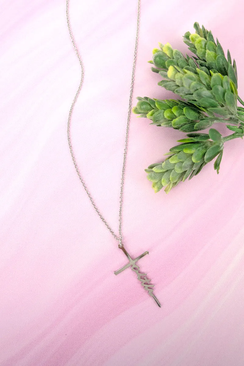 Silvertone Faith Cross Necklace