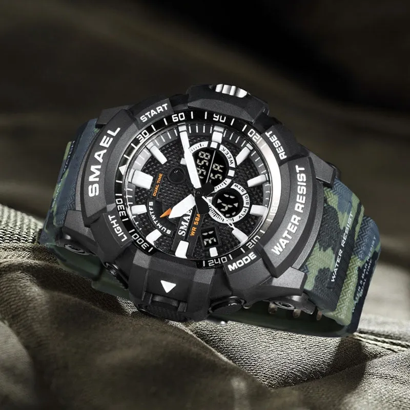 SMAEL Top Luxury Brand Mens Military Sport Watches Dual Time Waterproof Watch Men Analog Digital Wrist Watch Relogio Masculino