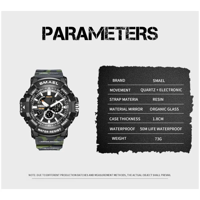 SMAEL Top Luxury Brand Mens Military Sport Watches Dual Time Waterproof Watch Men Analog Digital Wrist Watch Relogio Masculino