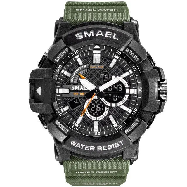 SMAEL Top Luxury Brand Mens Military Sport Watches Dual Time Waterproof Watch Men Analog Digital Wrist Watch Relogio Masculino