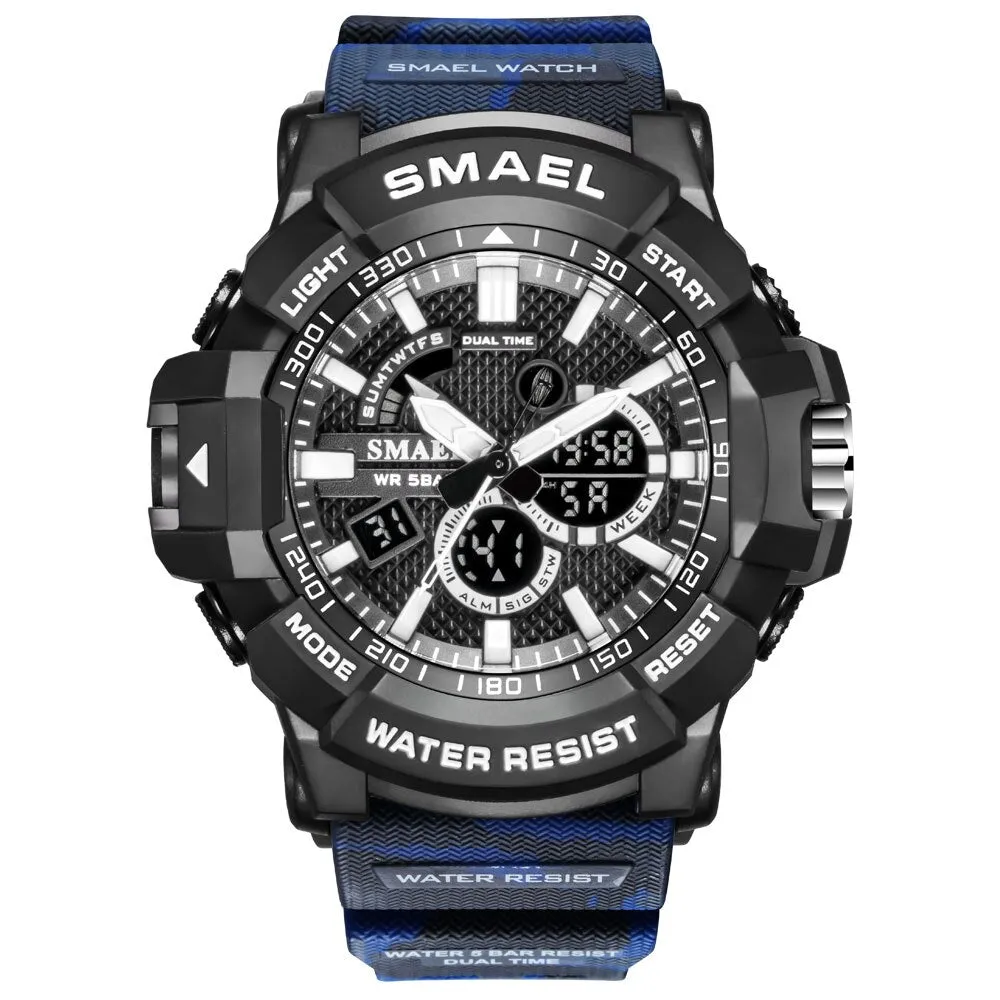 SMAEL Top Luxury Brand Mens Military Sport Watches Dual Time Waterproof Watch Men Analog Digital Wrist Watch Relogio Masculino