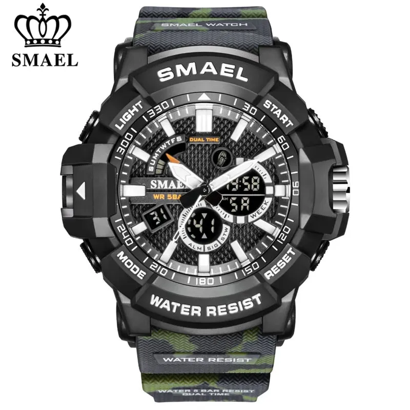 SMAEL Top Luxury Brand Mens Military Sport Watches Dual Time Waterproof Watch Men Analog Digital Wrist Watch Relogio Masculino