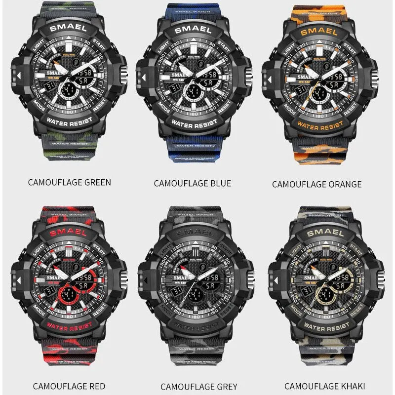 SMAEL Top Luxury Brand Mens Military Sport Watches Dual Time Waterproof Watch Men Analog Digital Wrist Watch Relogio Masculino