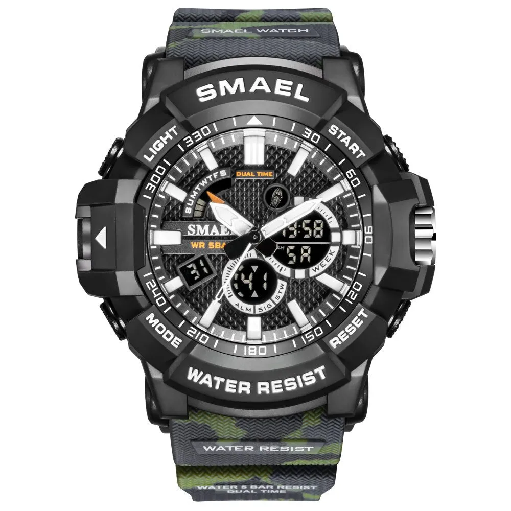 SMAEL Top Luxury Brand Mens Military Sport Watches Dual Time Waterproof Watch Men Analog Digital Wrist Watch Relogio Masculino