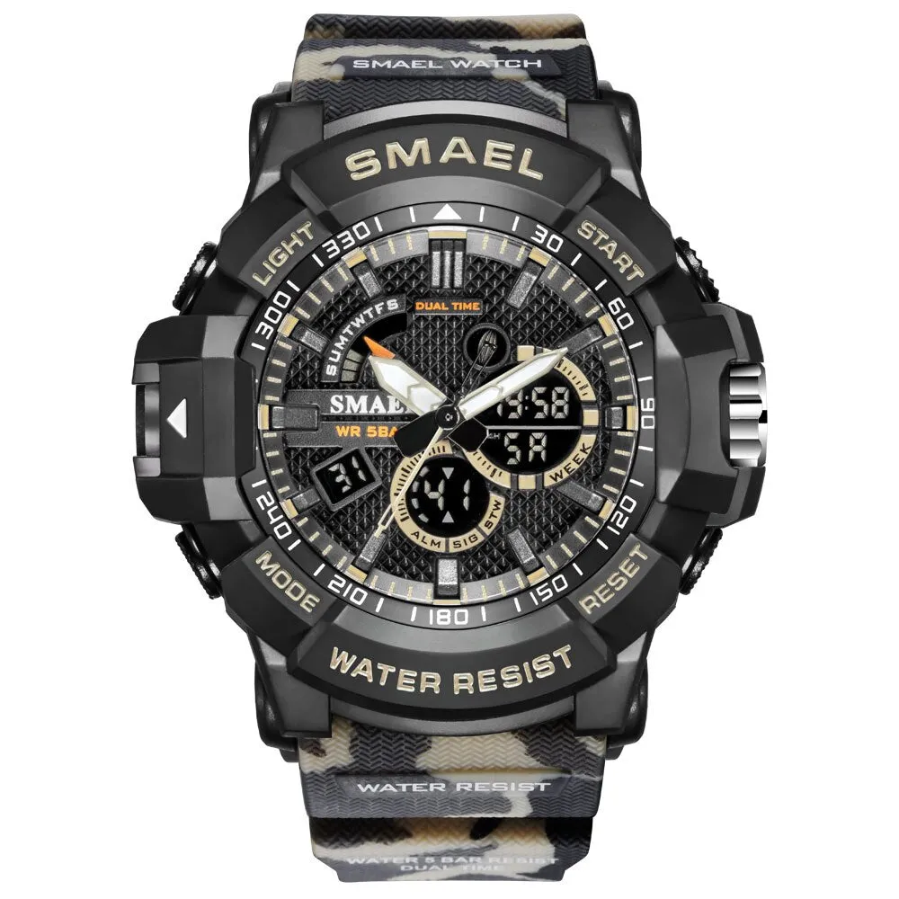 SMAEL Top Luxury Brand Mens Military Sport Watches Dual Time Waterproof Watch Men Analog Digital Wrist Watch Relogio Masculino