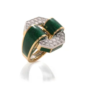 Small Octagonal Buckle Ring, Green Enamel