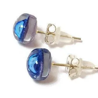Small Post Lilac and Blue Earrings. Fused Glass Studs. Recycled Glass jewelry. Stud earrings