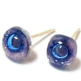Small Post Lilac and Blue Earrings. Fused Glass Studs. Recycled Glass jewelry. Stud earrings