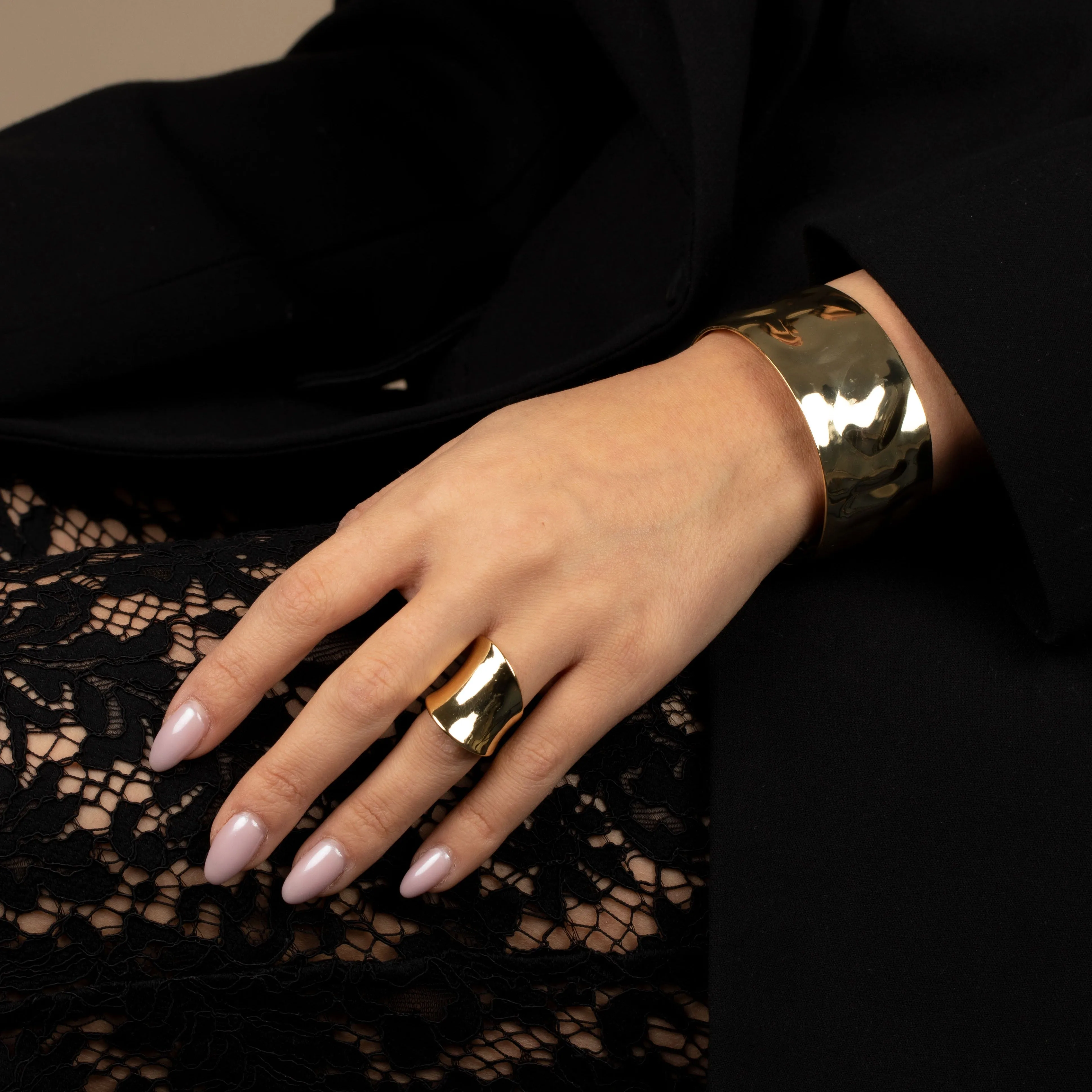 Solid Indented Cuff Bangle Bracelet