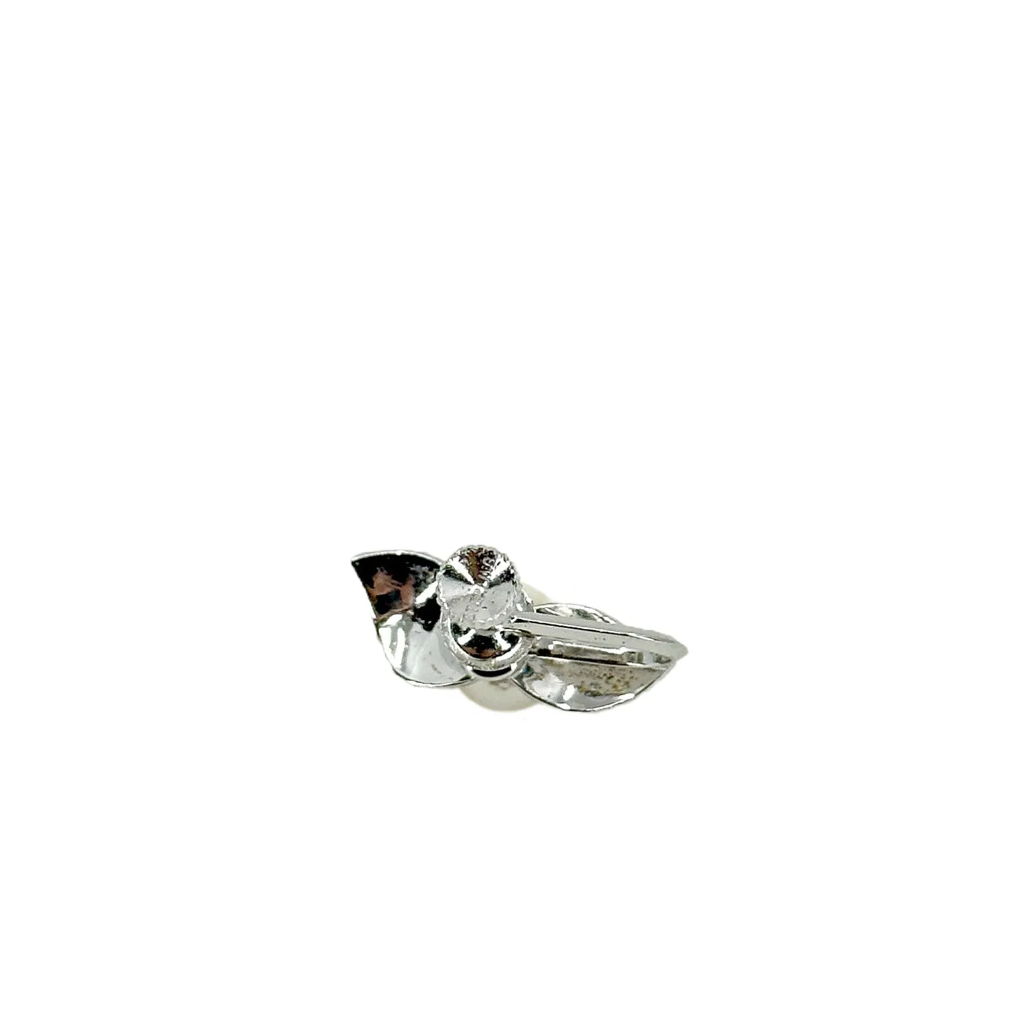 Solitaire Fuji Pearl Vintage Designer Akoya Saltwater Cultured Pearl Leaf Screwback Earrings Original Box- Sterling Silver