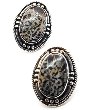 Speckled Jasper vintage artisan tribal sterling silver earrings