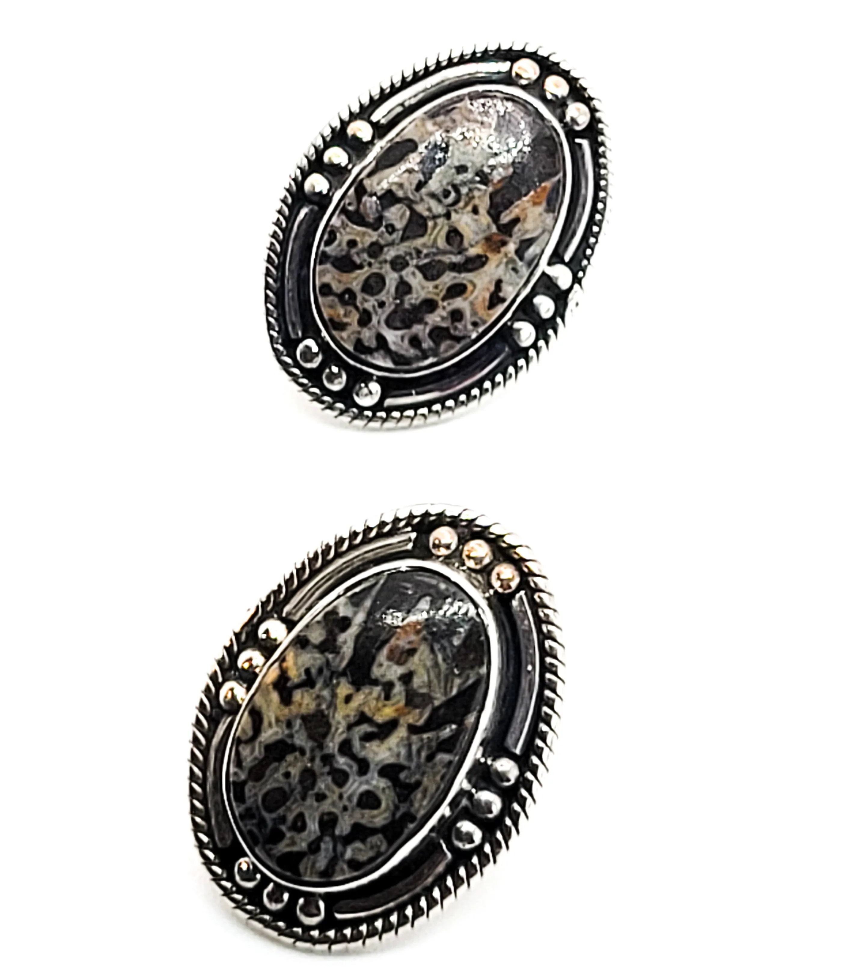 Speckled Jasper vintage artisan tribal sterling silver earrings