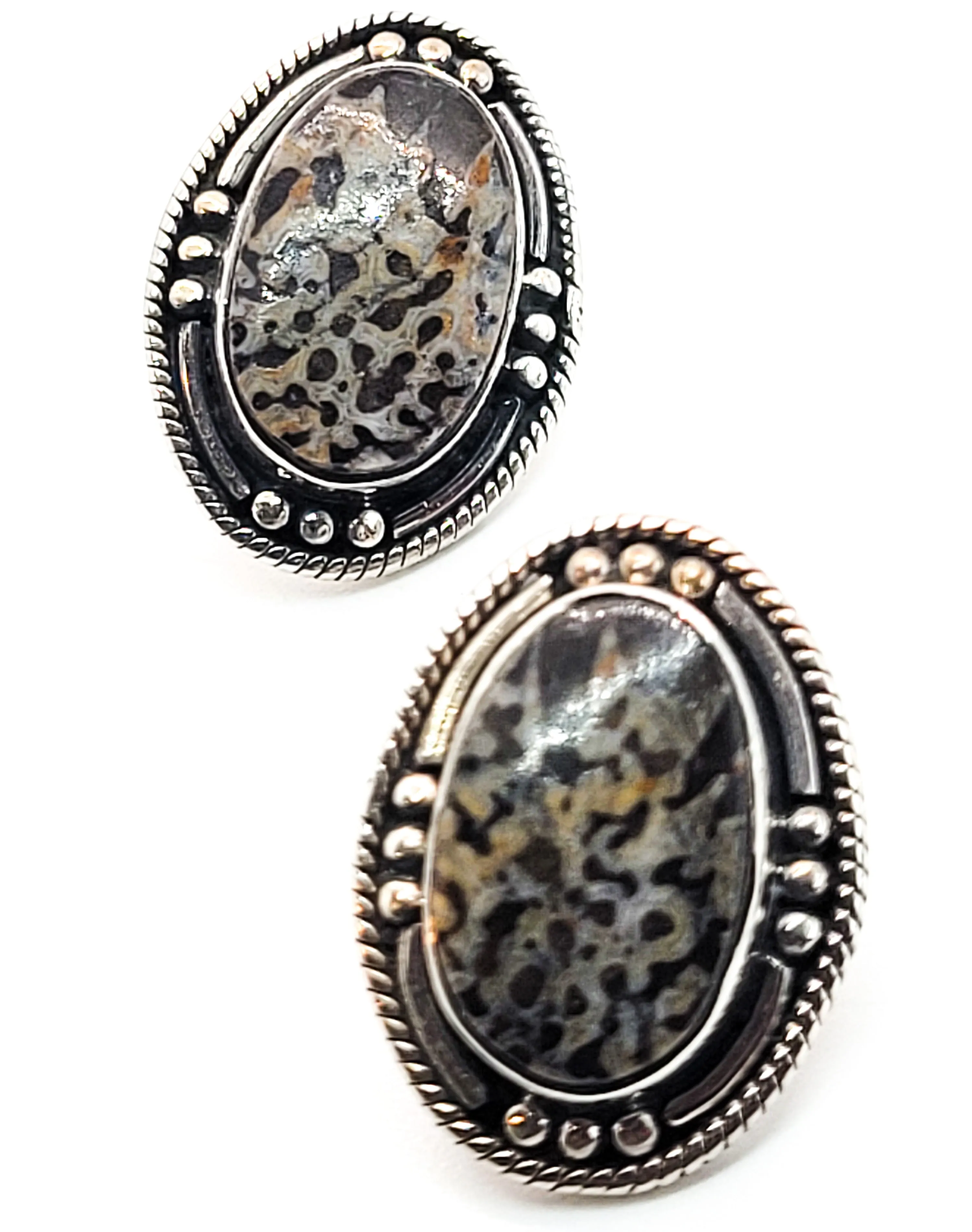 Speckled Jasper vintage artisan tribal sterling silver earrings