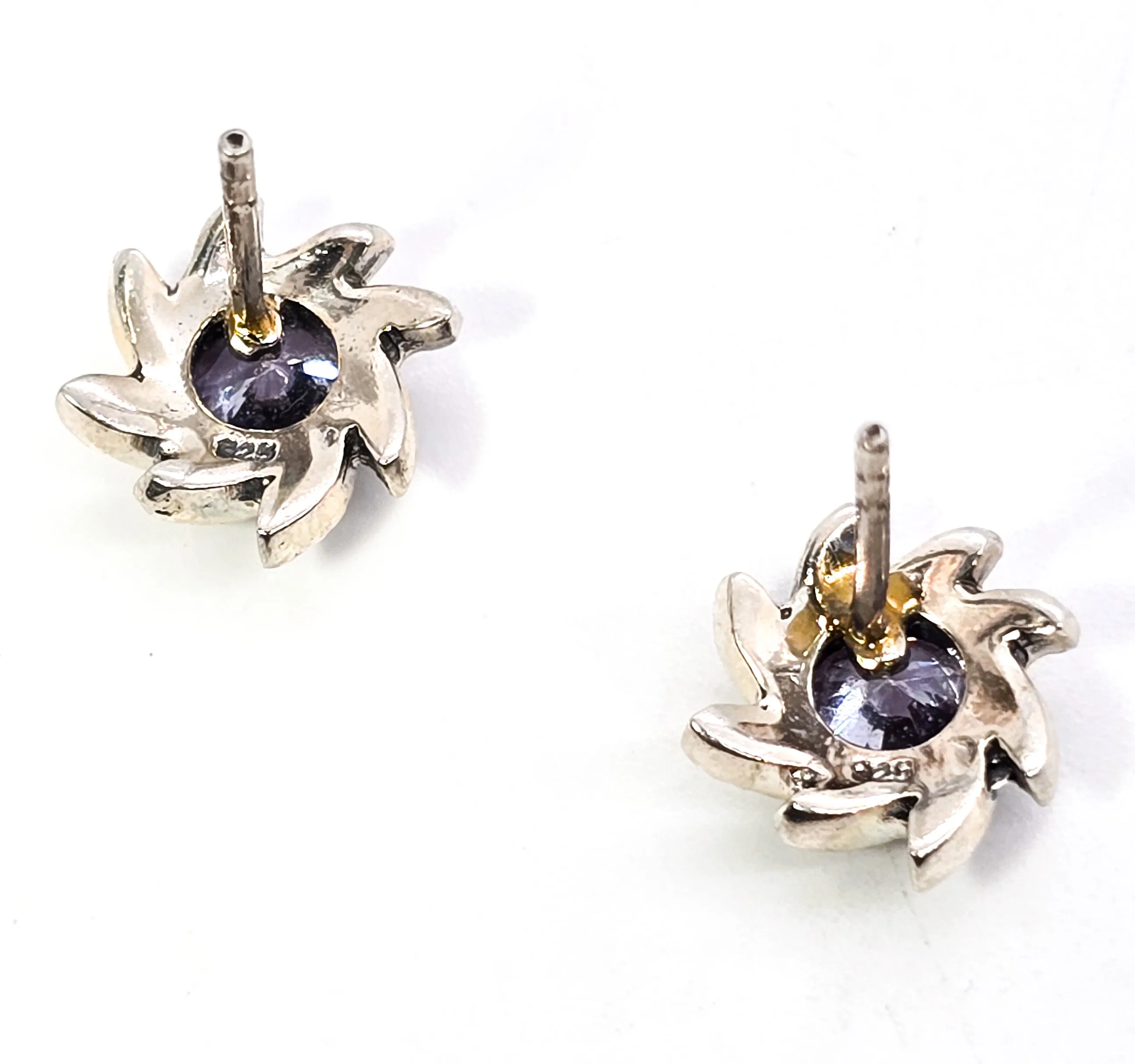 Spinning flower CZ cubic zirconia sterling silver stud earrings