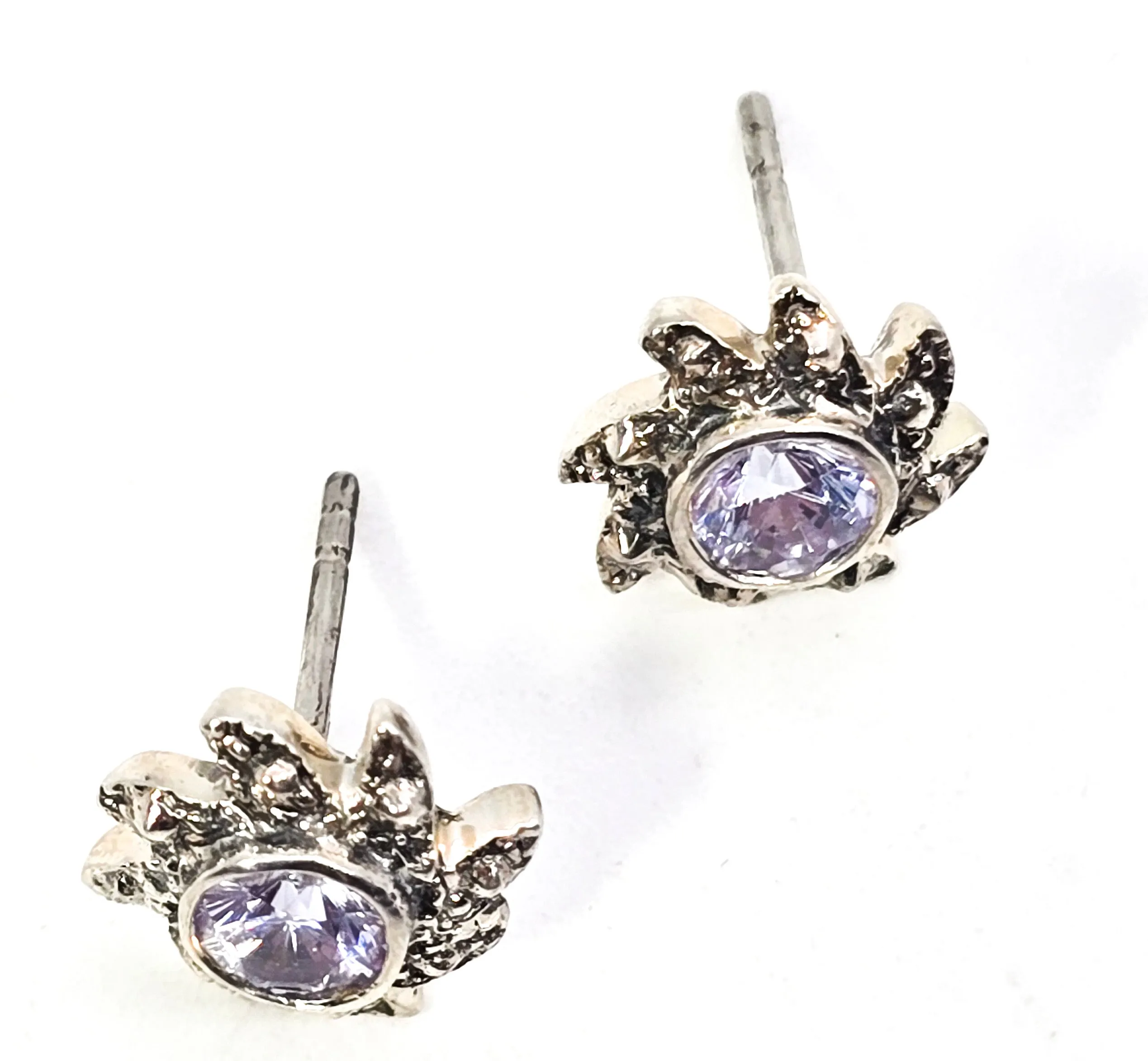 Spinning flower CZ cubic zirconia sterling silver stud earrings