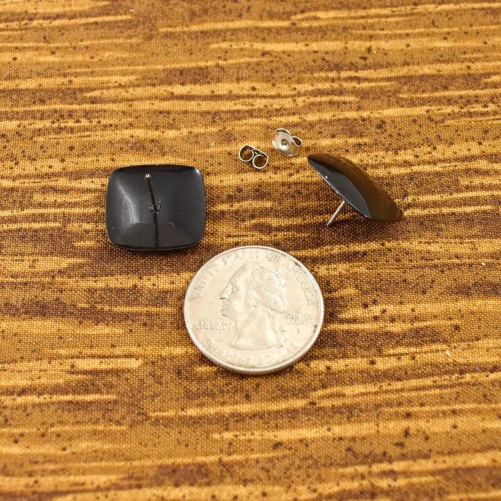 Square Black Enamel Earrings