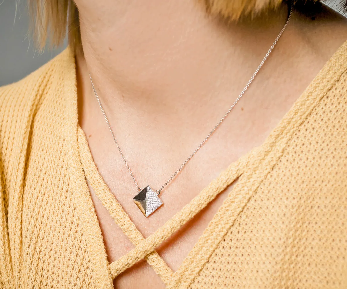 Square Pavé Crystal Gold Necklace